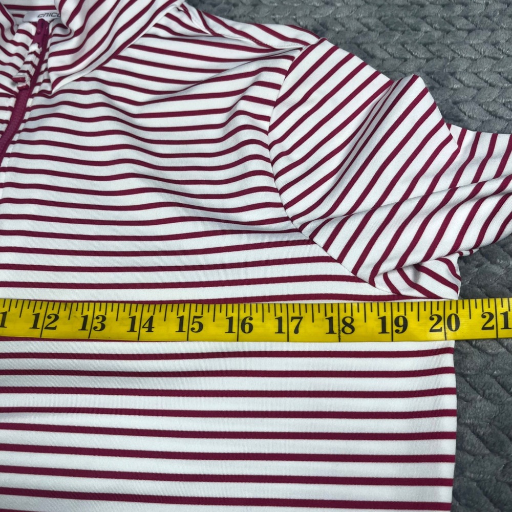 Chico's Quarter Zip Top Womens Burgundy White Striped Long Sleeve Size 1 M - Picture 5 of 6